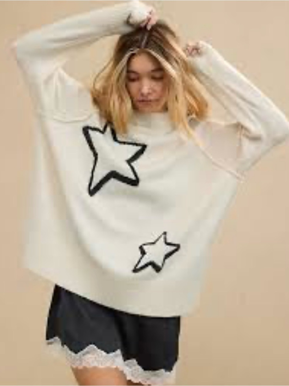 aerie Cream Star-Graphic Turtleneck Sweater